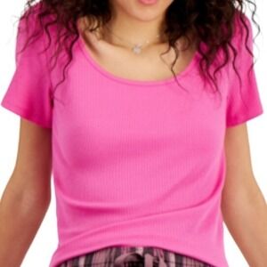 Jenni Pajama Top Women's M Pink Ribbed Short-Sleeve Pink Tease Scoop Neck Lounge